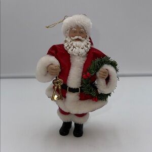 Festive Santa Claus Ornament with Wreath and Bells